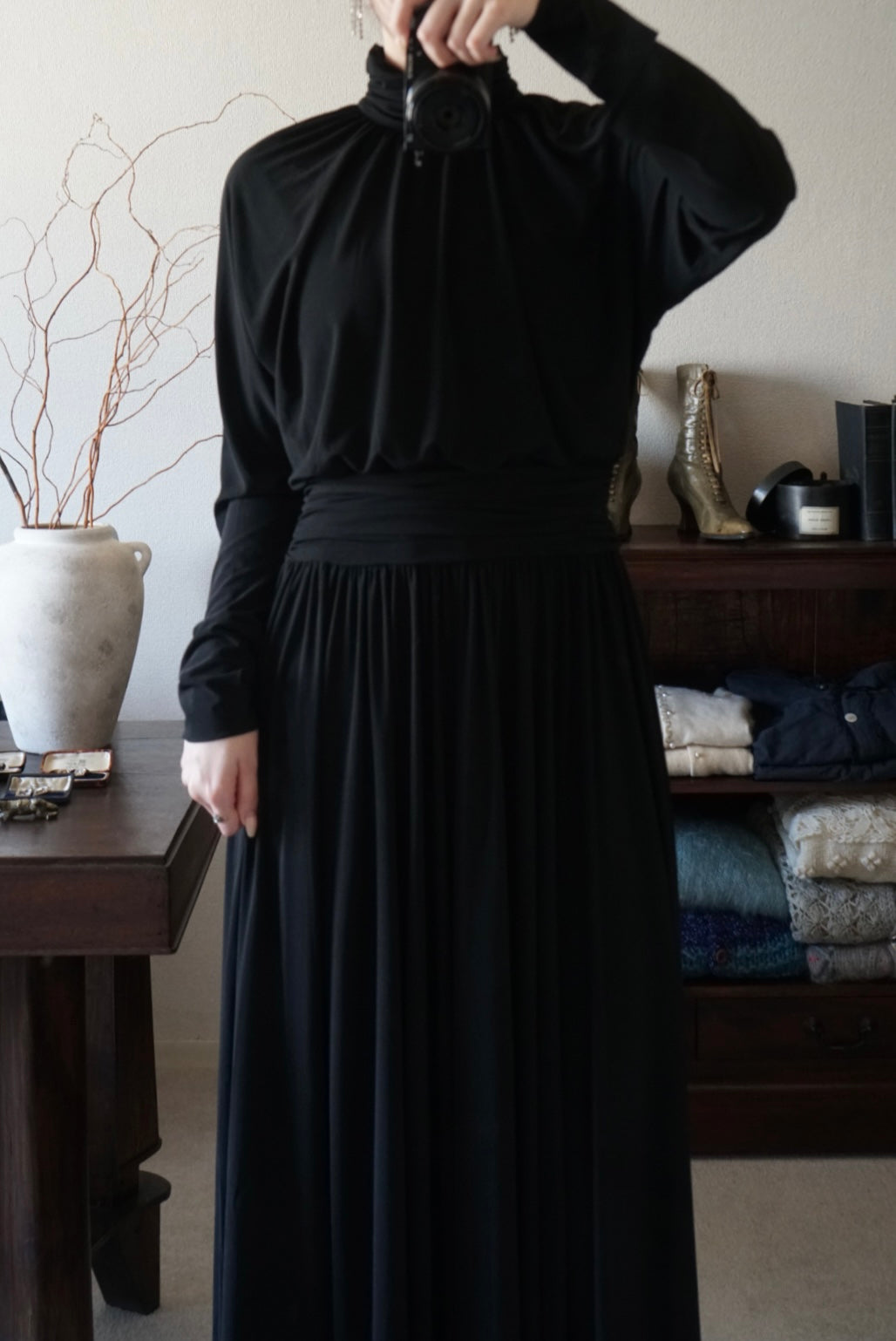 1980's Black High Neck Dress