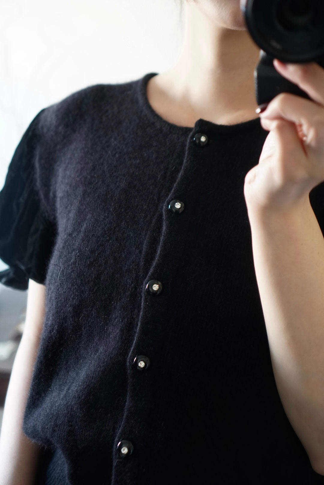1980's Silk Velvet Puff Sleeve Cardigan