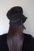 1960’s Black Fuzzy Felt Hat with Wide Ribbon