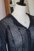 1950's Hand Crocheted Black Blouse