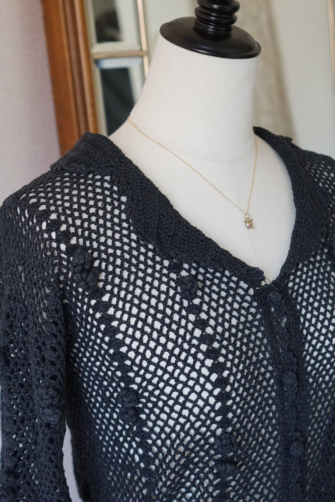 1950's Hand Crocheted Black Blouse