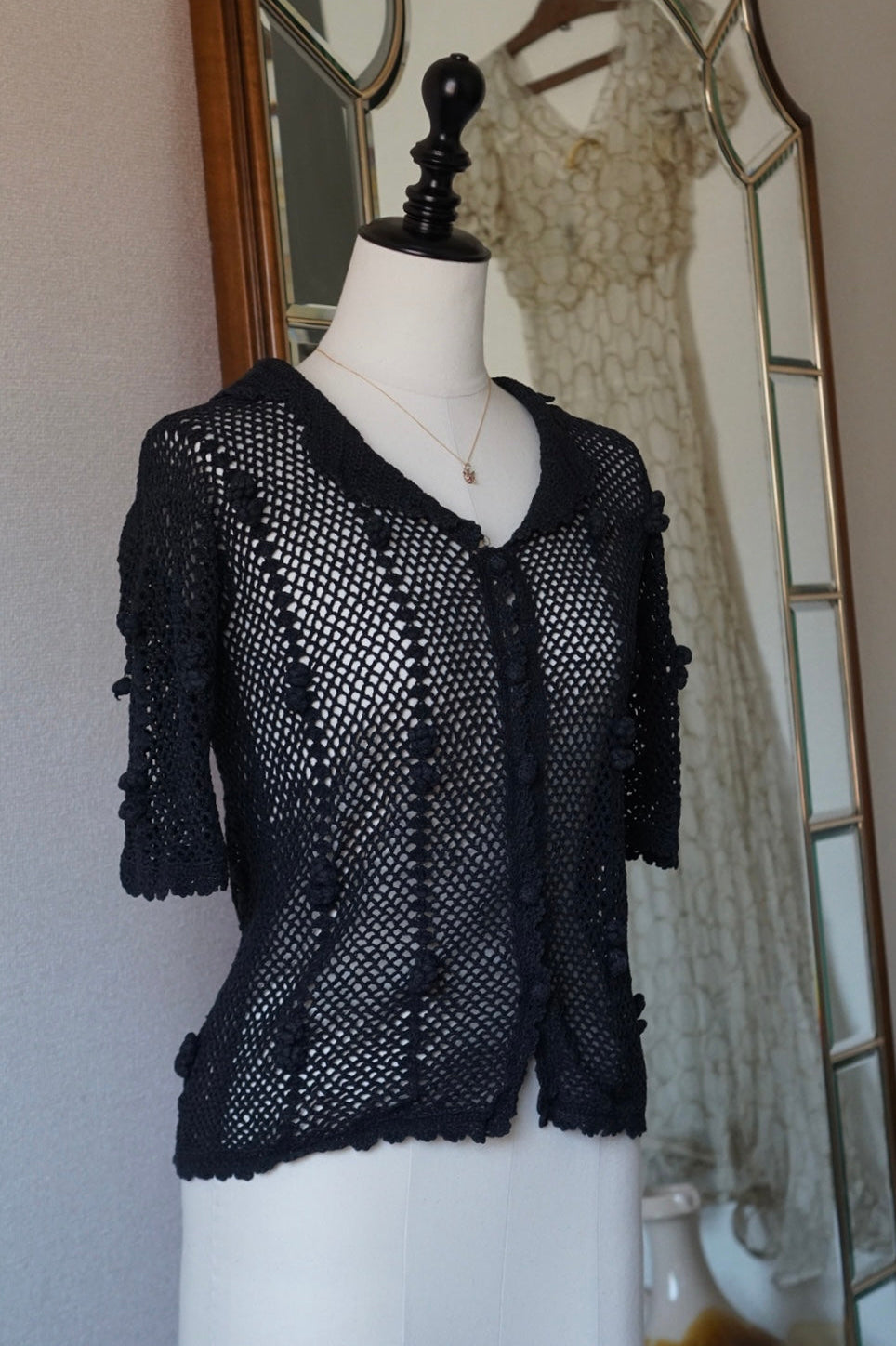 1950's Hand Crocheted Black Blouse