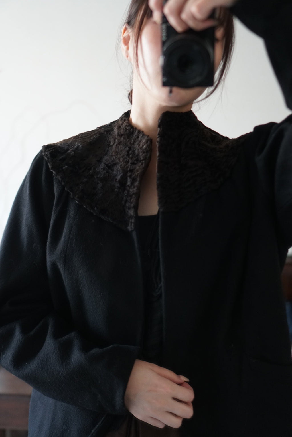 1940's Black Wool×Shearling Lamb Jacket