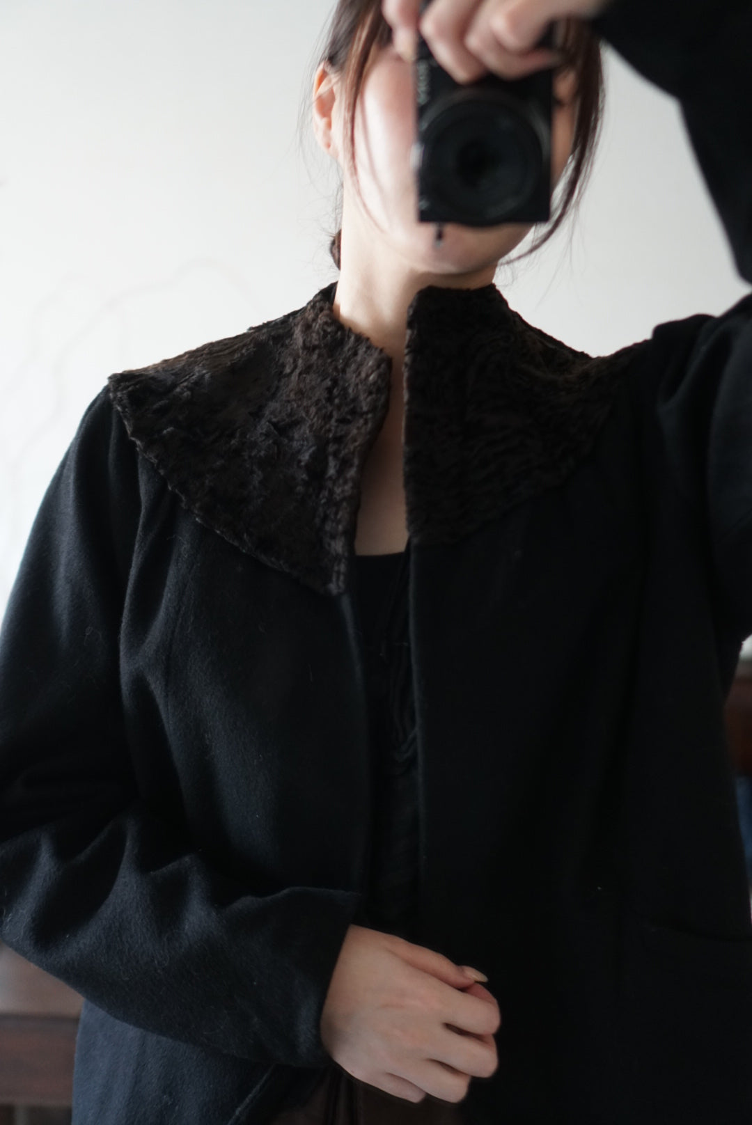 1940's Black Wool×Shearling Lamb Jacket