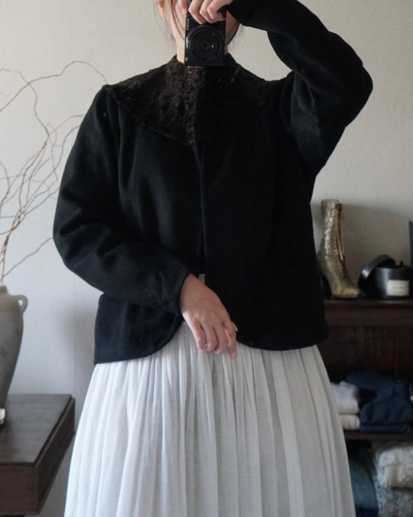 1940's Black Wool×Shearling Lamb Jacket