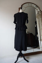 1940's Black Gathered Medium Dress