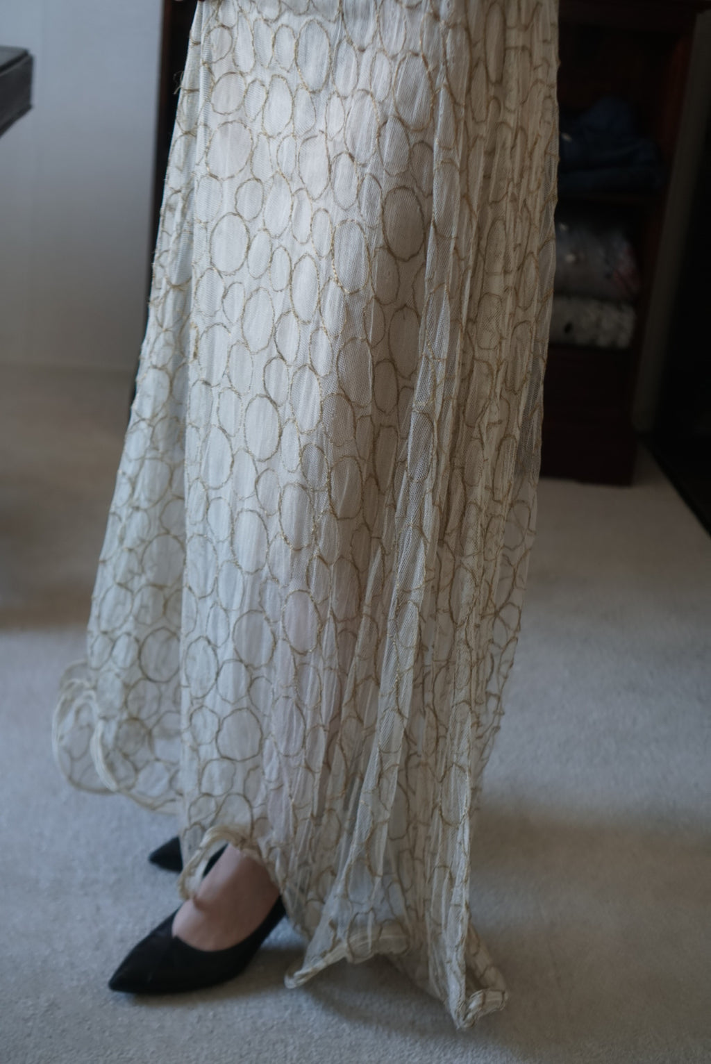 1920’s White×Gold Embroidered Net Maxi Dress