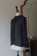 1980's Sheer Black Ruffled Collar Blouse