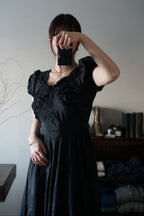 1930’s Black Fuzzy Floral Maxi Dress