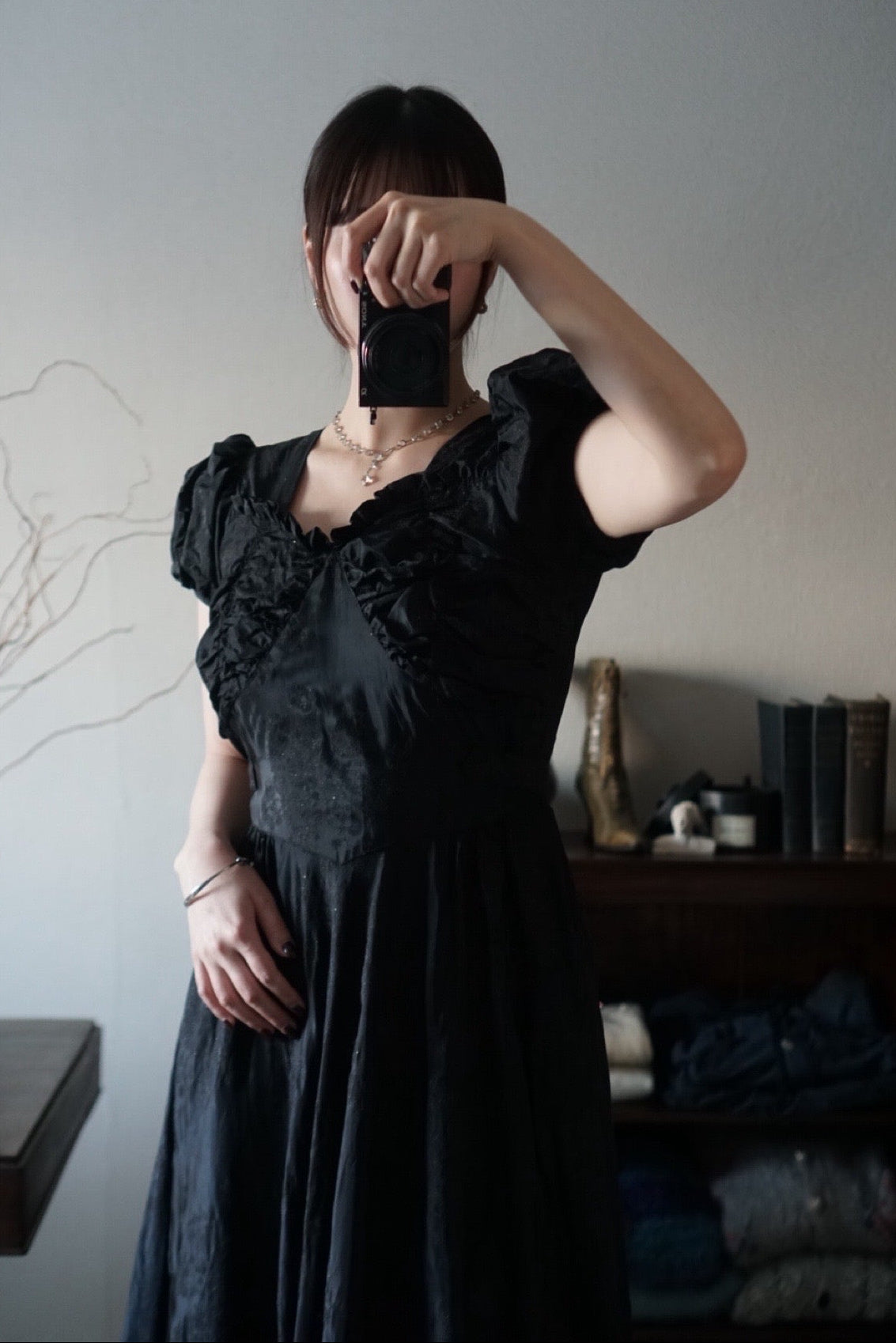 1930’s Black Fuzzy Floral Maxi Dress