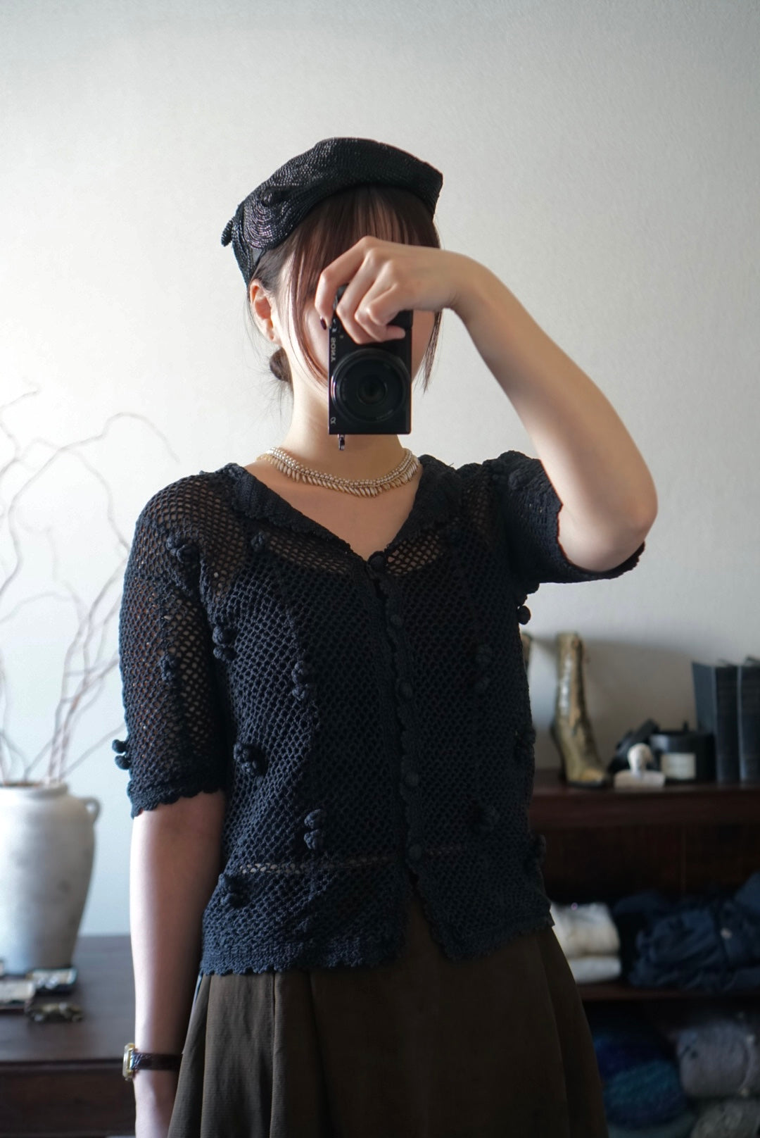 1950's Hand Crocheted Black Blouse
