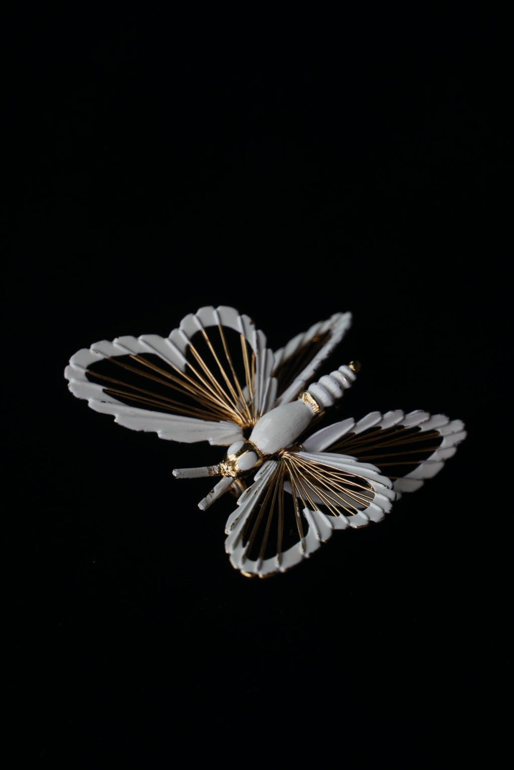 Vintage MONET Butterfly White Enamel Brooch