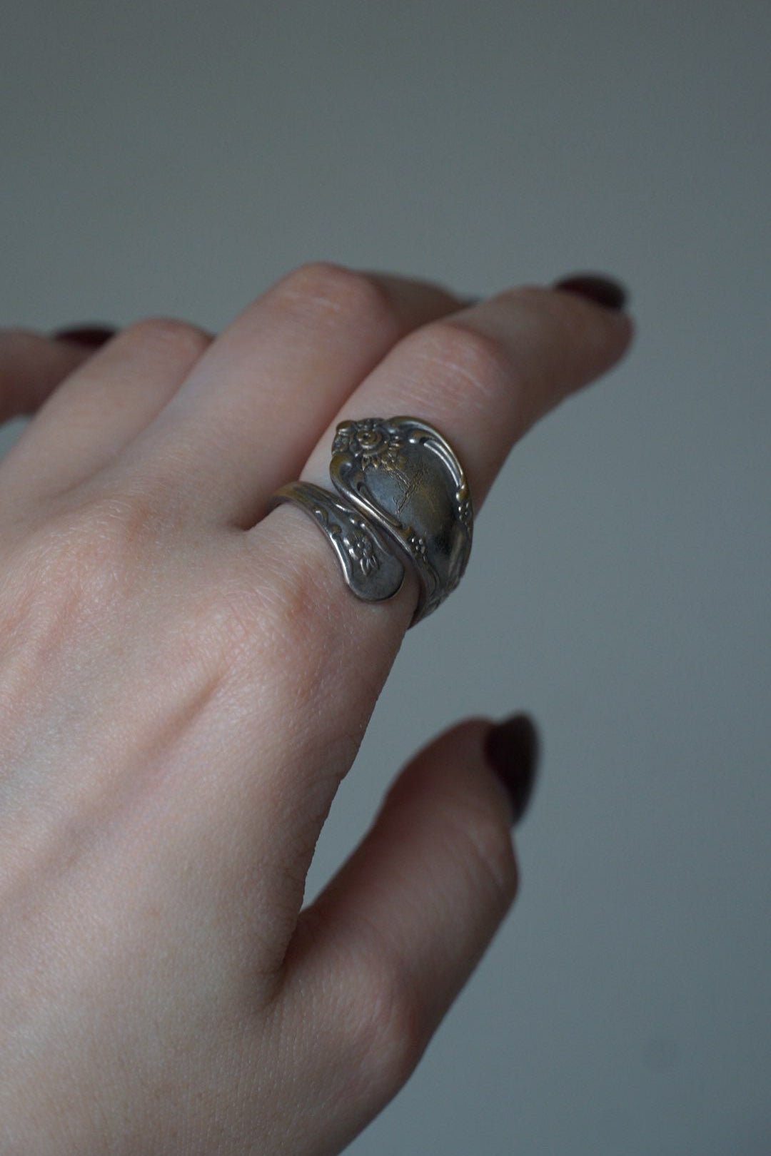 1930's Silver Initial”A” Floral Spoon ring