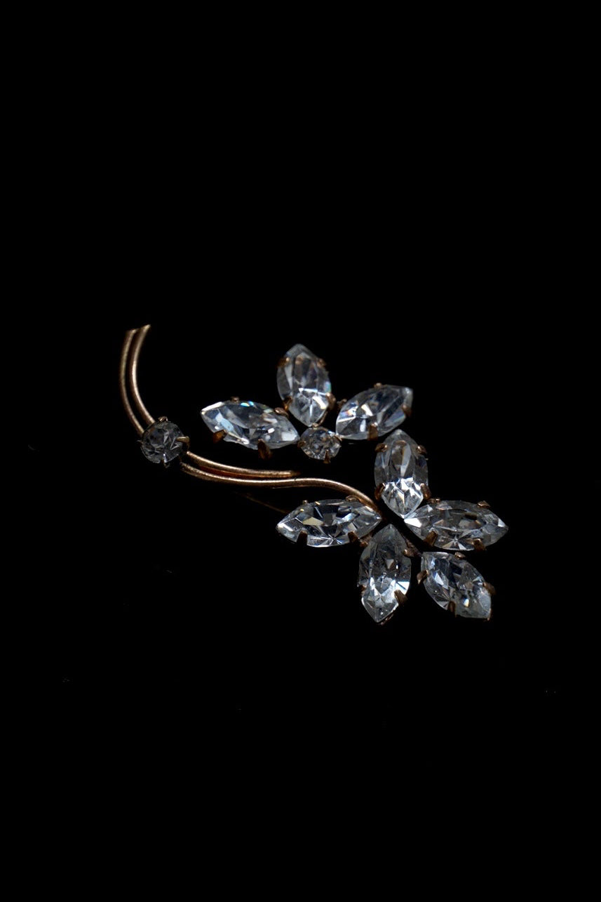 Vintage Clear Paste Glass Flower Brooch