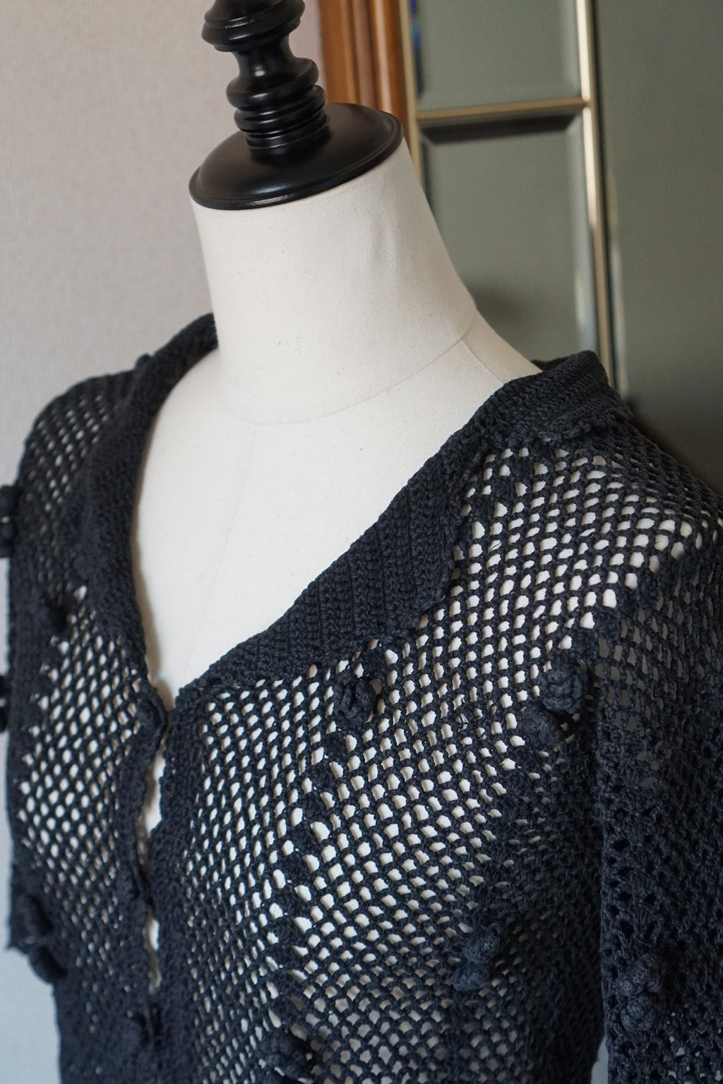 1950's Hand Crocheted Black Blouse