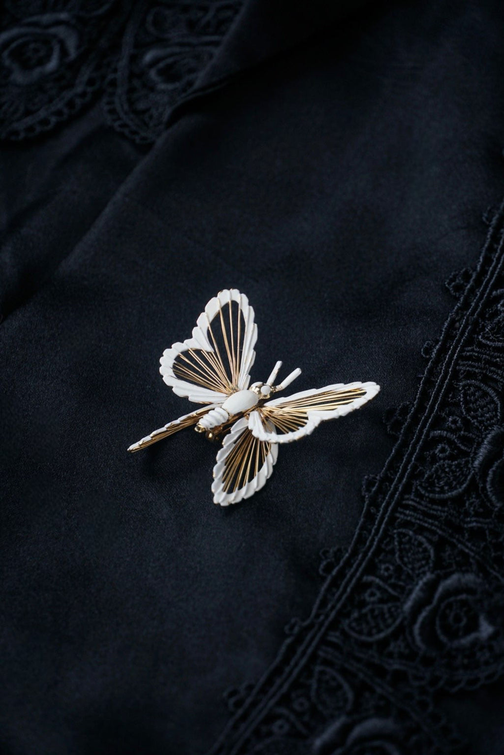 Vintage MONET Butterfly White Enamel Brooch