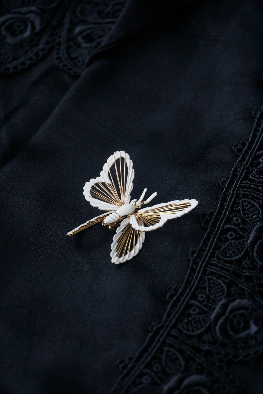Vintage MONET Butterfly White Enamel Brooch