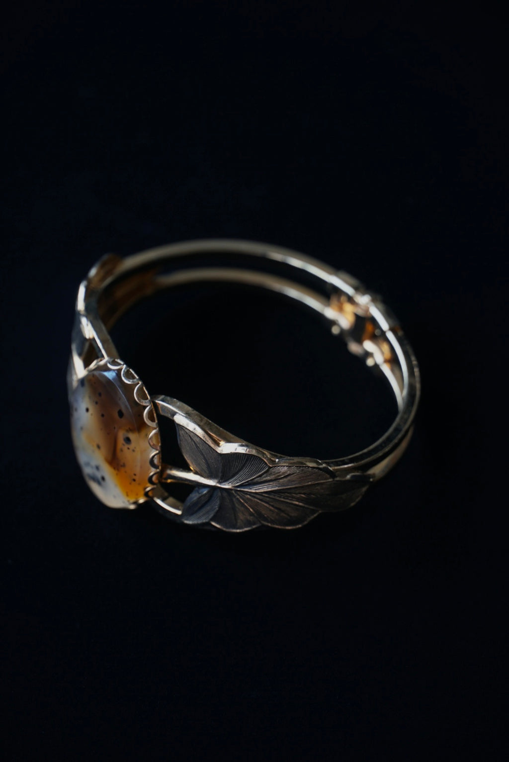 Vintage Speckled Agate Gold Leaf Bangle