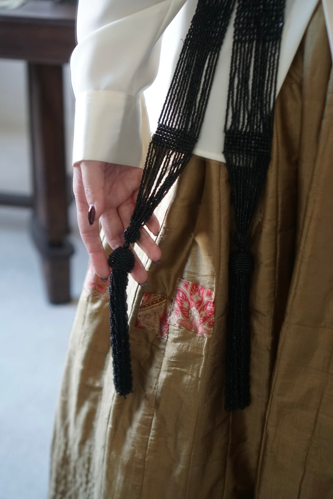 Victorian Jet Beaded Belt/Necklace with Tassels