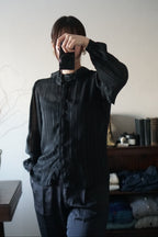 1980's Sheer Black Ruffled Collar Blouse