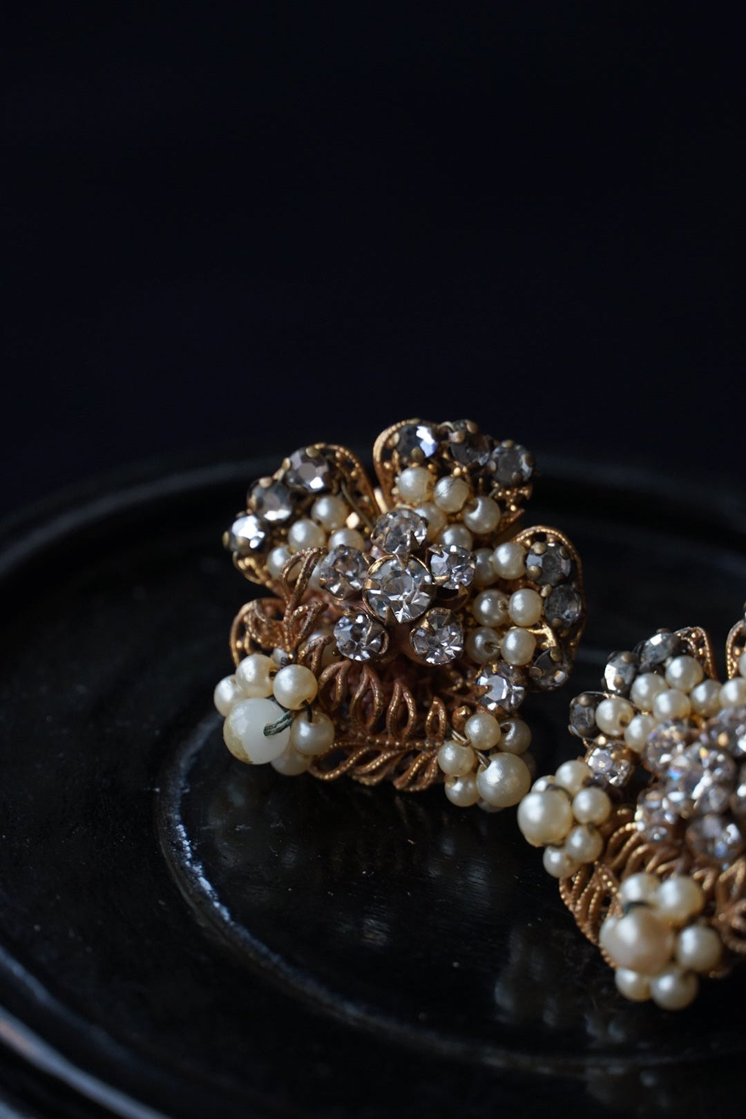 1950’s Original by Robert Rhinestone × Pearl Earrings