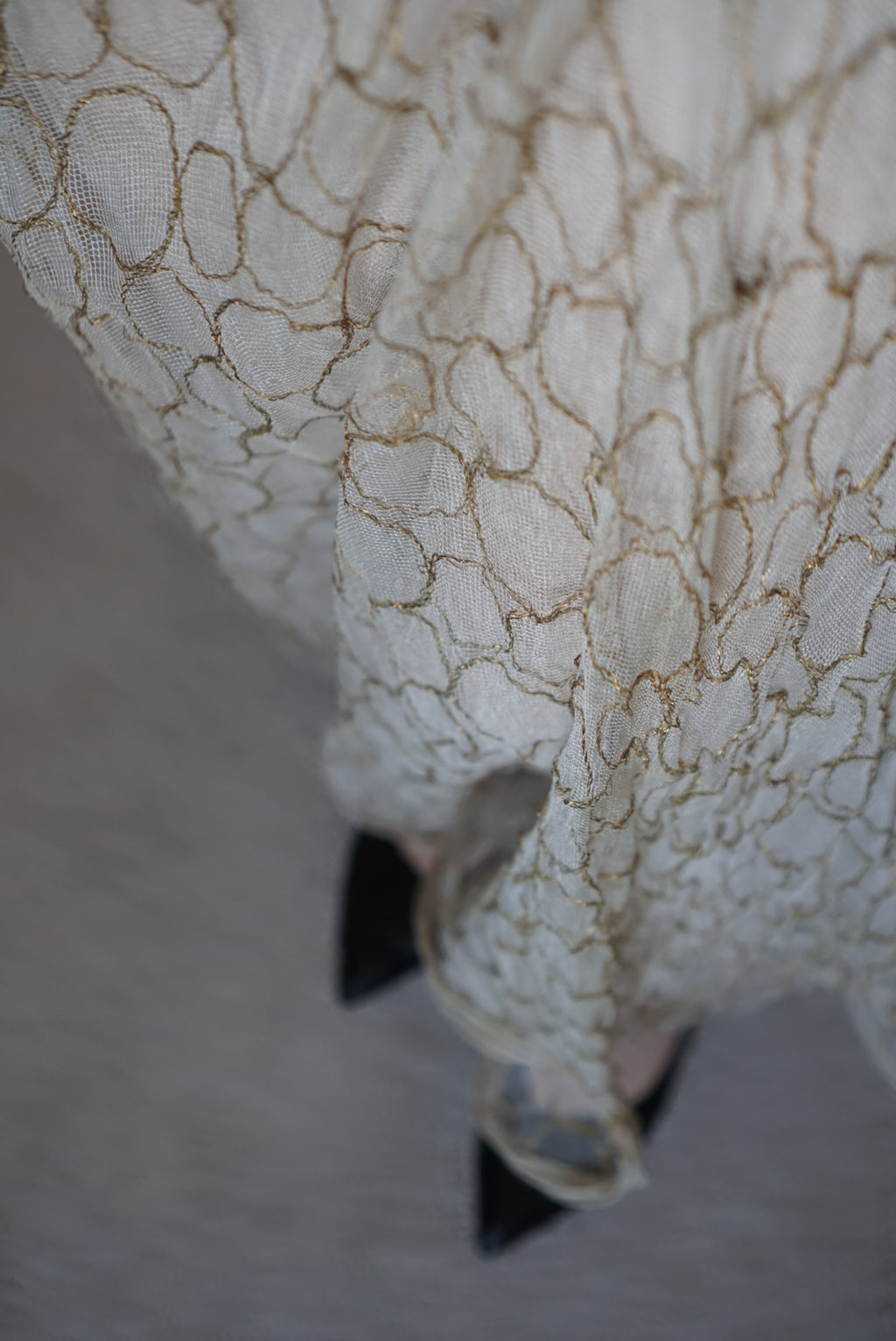 1920’s White×Gold Embroidered Net Maxi Dress