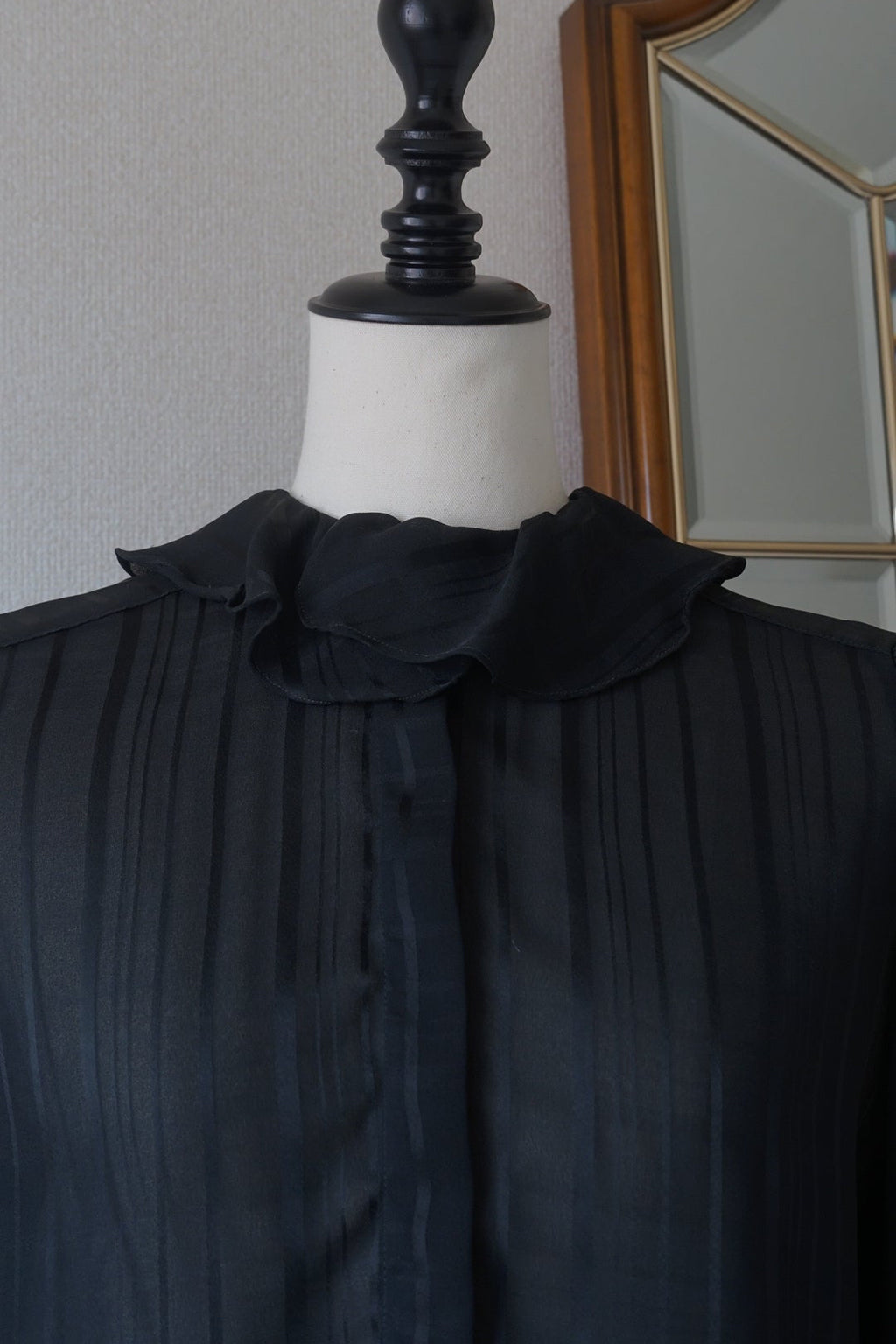 1980's Sheer Black Ruffled Collar Blouse