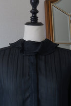 1980's Sheer Black Ruffled Collar Blouse