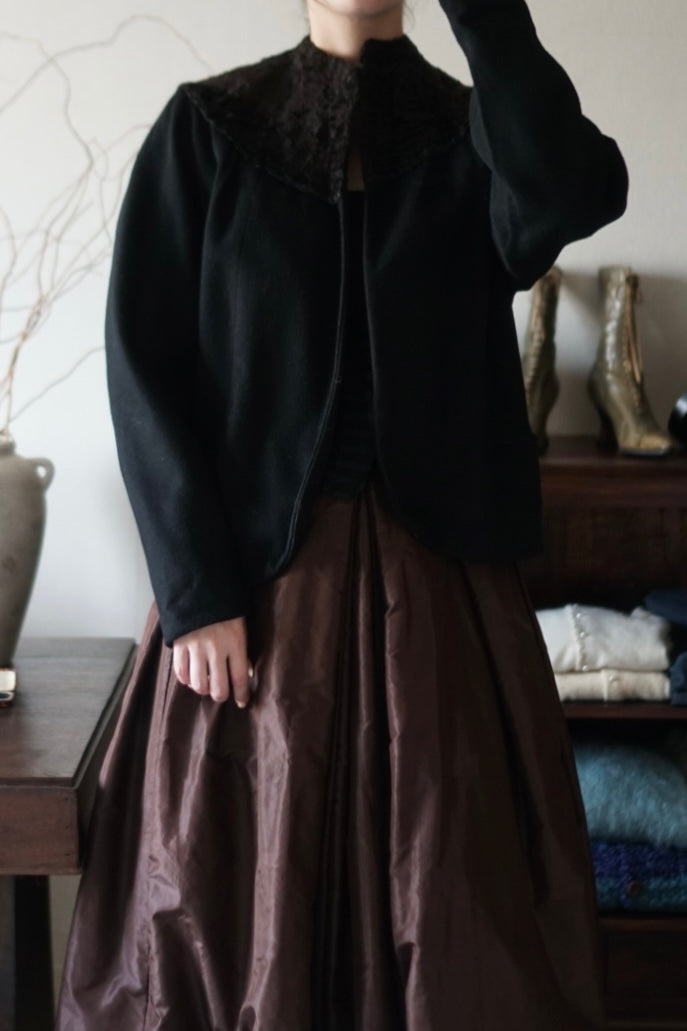 1940's Black Wool×Shearling Lamb Jacket