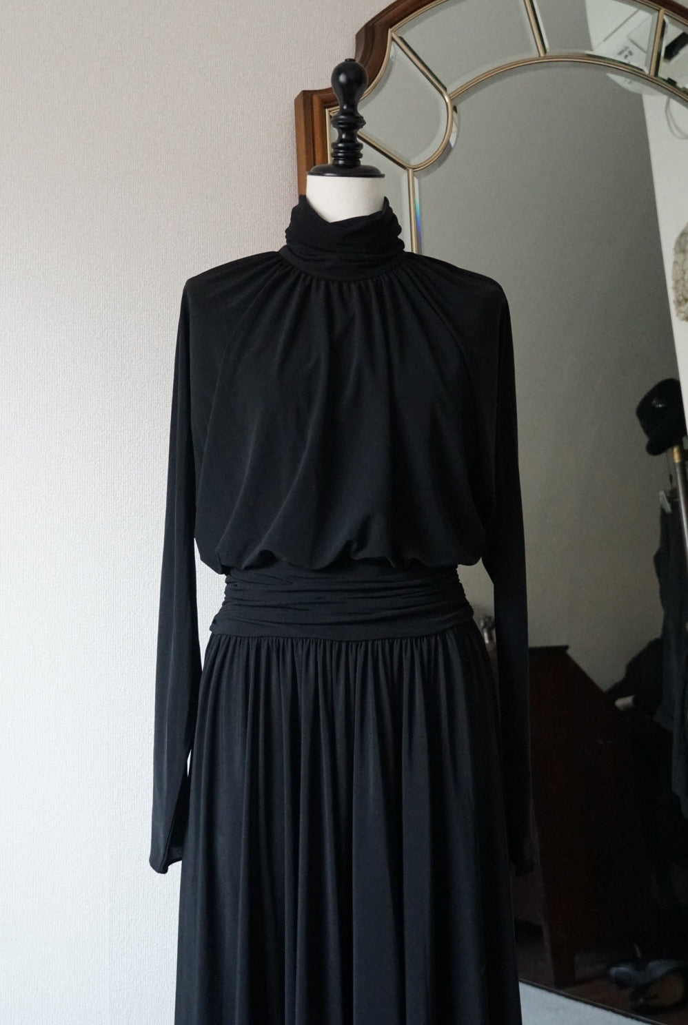 1980's Black High Neck Dress