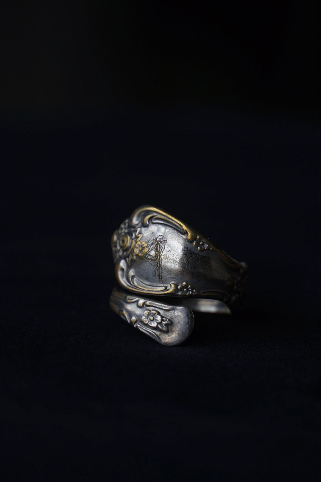 1930's Silver Initial”A” Floral Spoon ring