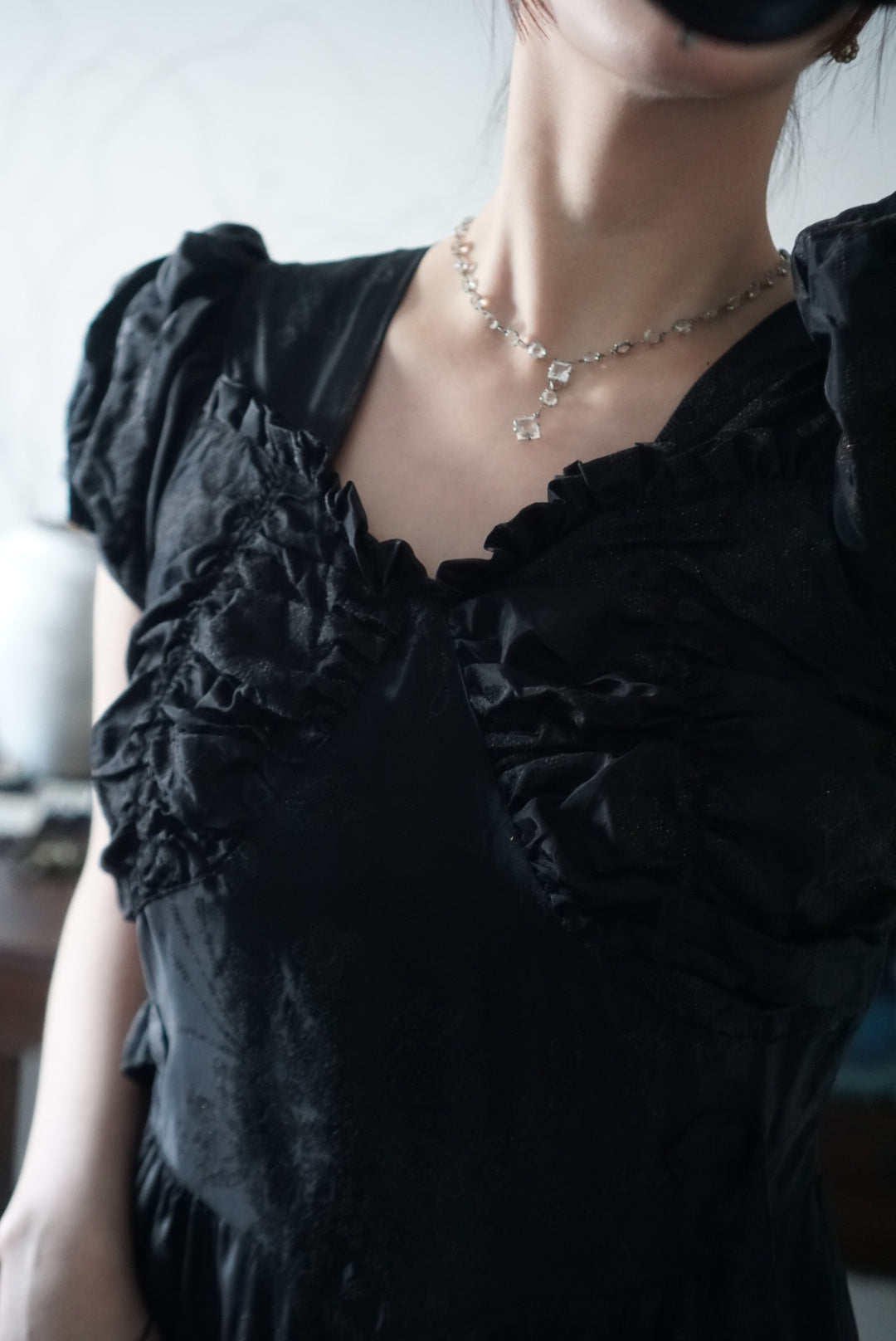 1930’s Black Fuzzy Floral Maxi Dress