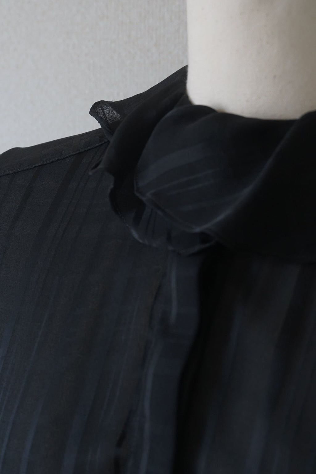 1980's Sheer Black Ruffled Collar Blouse