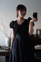 1930’s Black Fuzzy Floral Maxi Dress