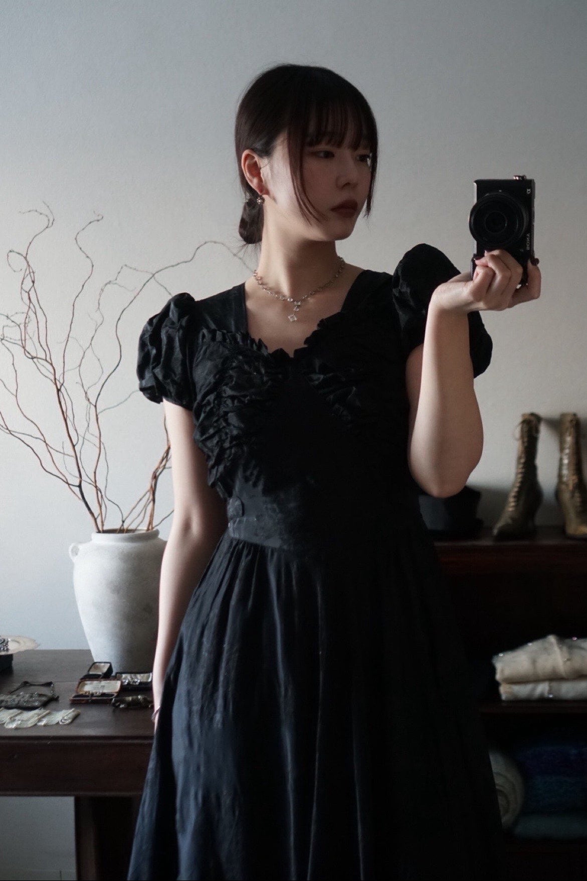1930’s Black Fuzzy Floral Maxi Dress