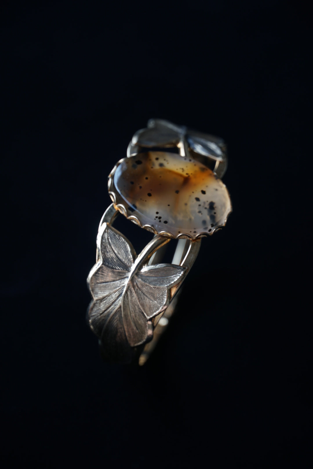 Vintage Speckled Agate Gold Leaf Bangle