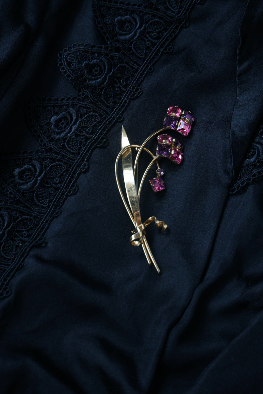 Vintage Square Cut Rhinestones Flower Bouquet Brooch