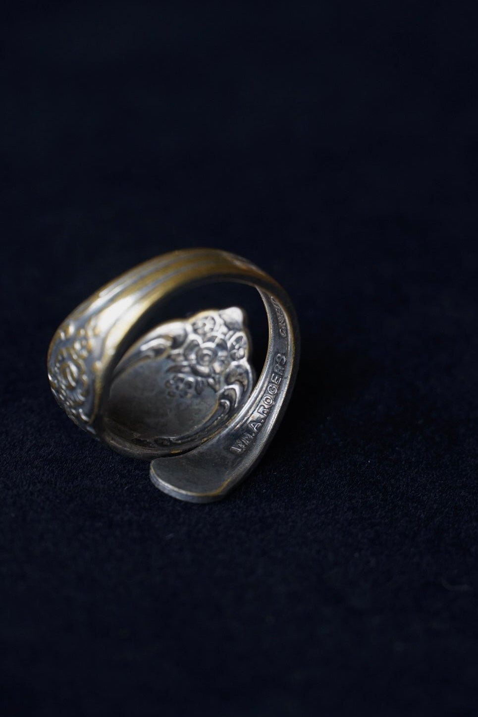 1930's Silver Initial”A” Floral Spoon ring