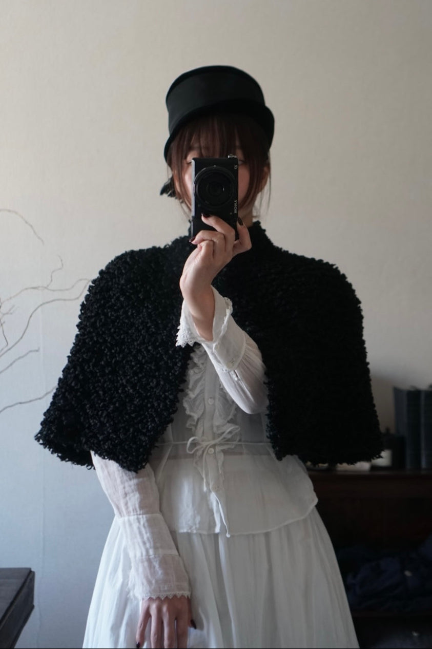 Edwardian Black Wool Short Cape