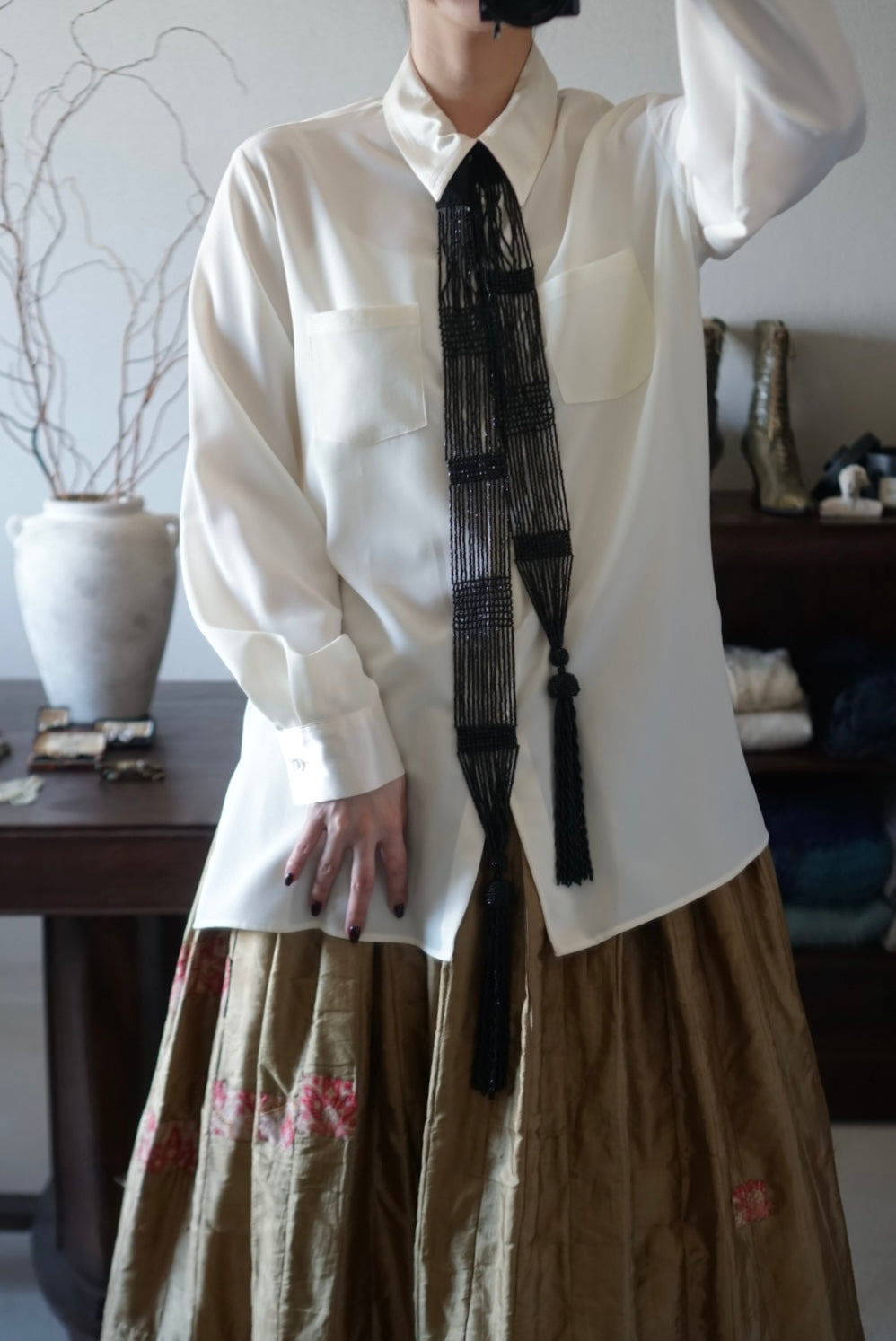 Victorian Jet Beaded Belt/Necklace with Tassels