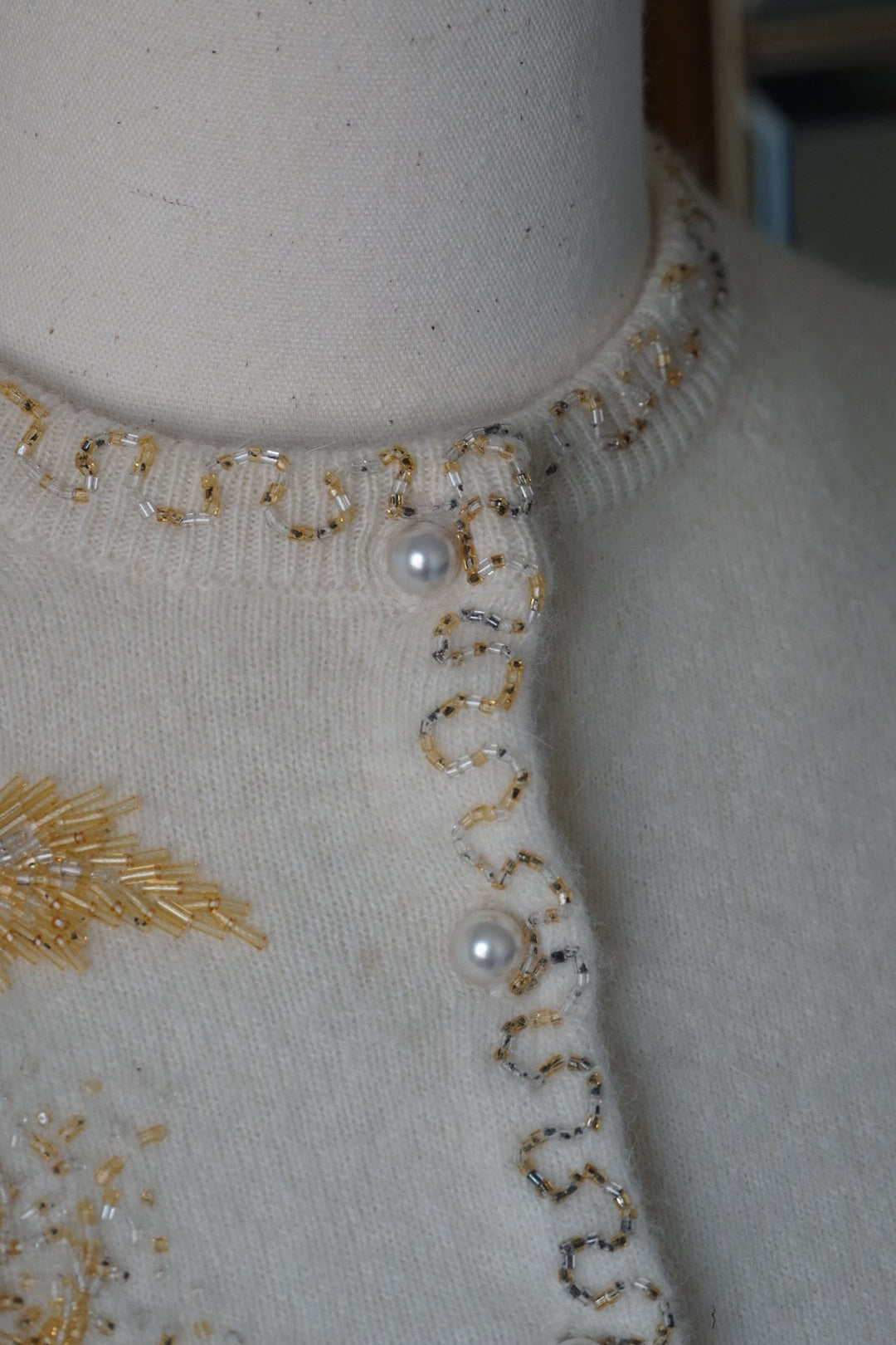 1950's Ivory Beaded Cardigan