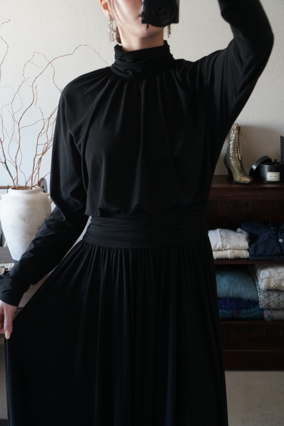 1980's Black High Neck Dress
