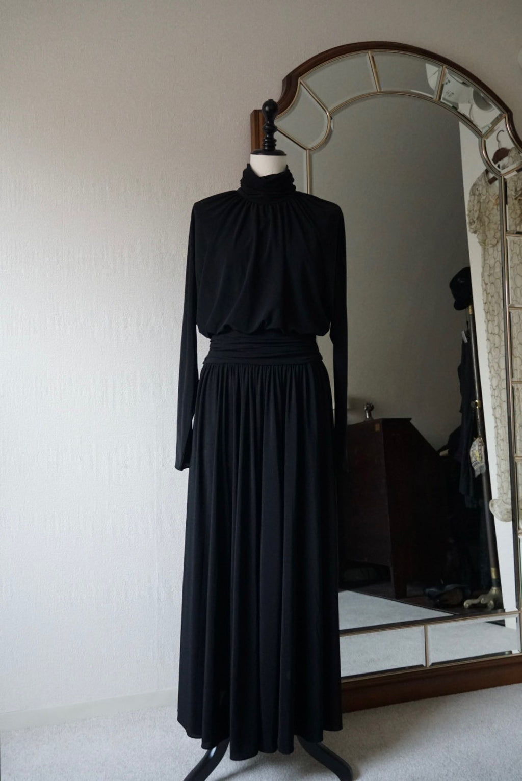 1980's Black High Neck Dress