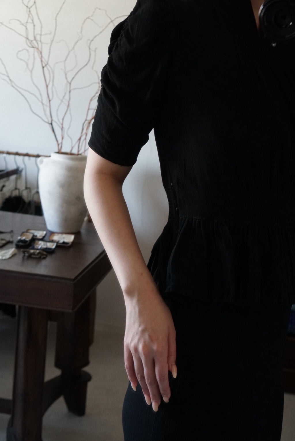 1940's Black Gathered Medium Dress