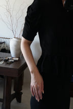 1940's Black Gathered Medium Dress