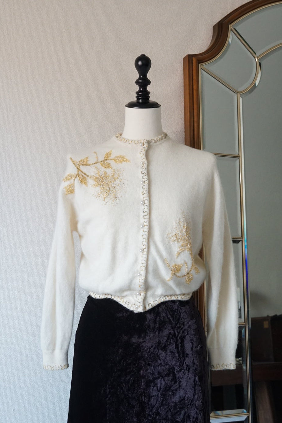 1950's Ivory Beaded Cardigan