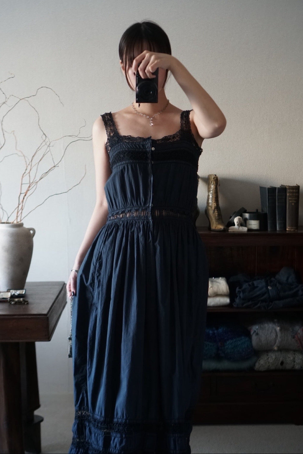 Antique French Black Cotton Dress