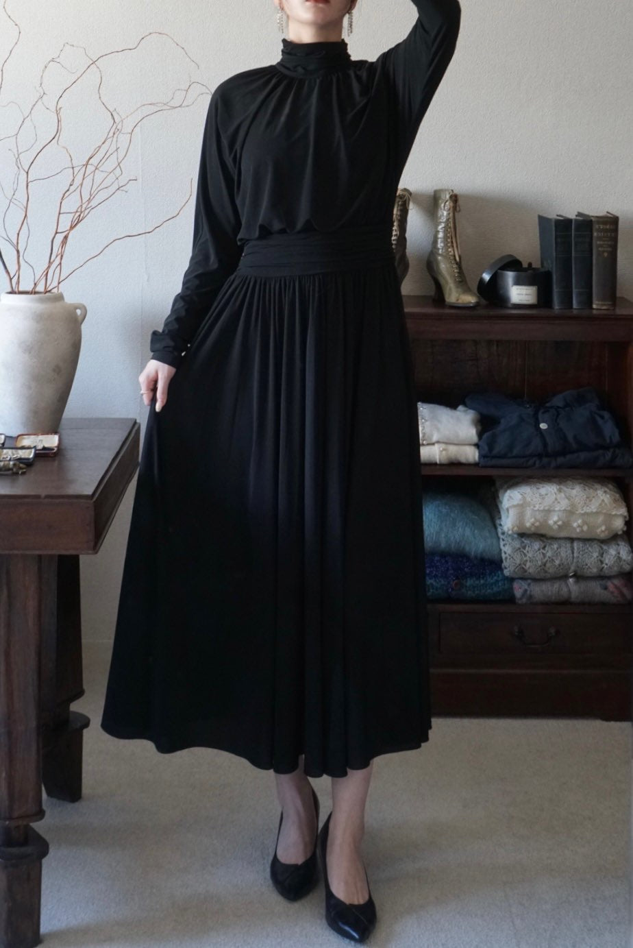 1980's Black High Neck Dress
