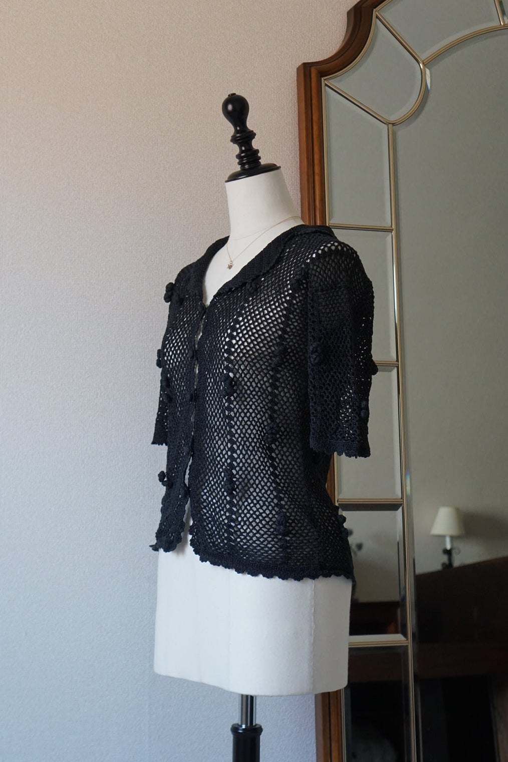 1950's Hand Crocheted Black Blouse