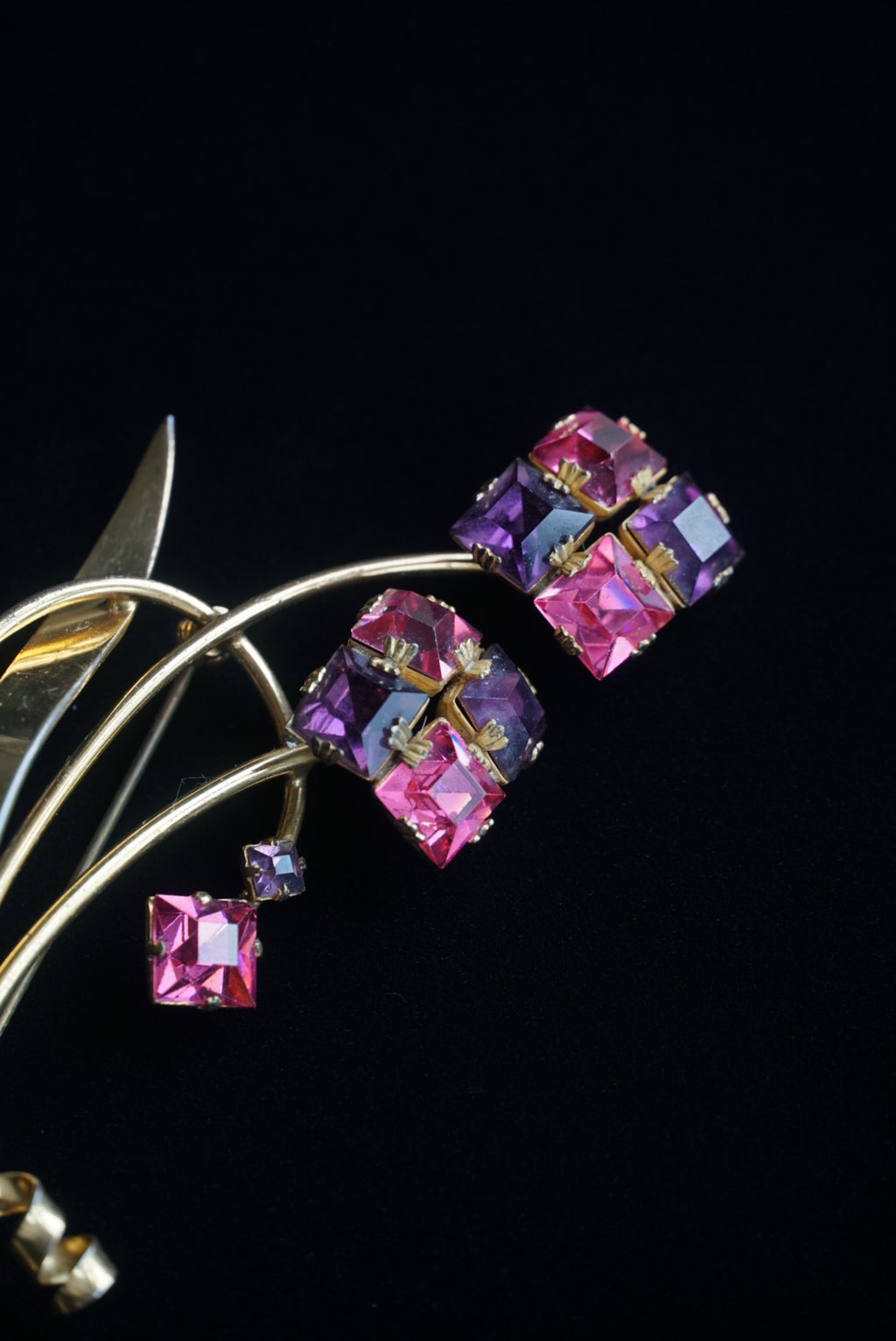 Vintage Square Cut Rhinestones Flower Bouquet Brooch